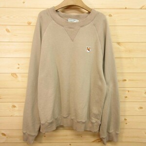 ◎良品！MAISON KITUNE メゾンキツネ◆スウェット トレーナー 裏起毛 前V◆メンズ ベージュ Lサイズ◆A3209