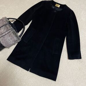 Spick and Span スピック&スパン Noble ノーブル ウール混 ノーカラー コート size38 黒