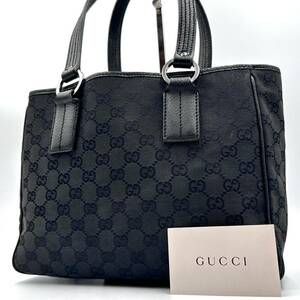 998【最高峰】GUCCI グッチ トートバッグ ハンド ビジネスバッグ 肩掛け GG A4可能 通勤 通学 キャンバス レザー 本革 ブラック 黒色