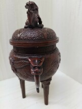 高岡銅器　香炉　村田宏　獅子　龍双耳　幅約13cm×奥行き約9cm×高さ約18cm　重さ約677g_画像3