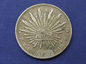 ★外国硬貨 メキシコ 1ペソ 銀貨 1888年 26.74g φ39ｍｍ 比重値10.4 1枚｛Y05410｝