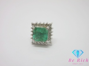 pt900 platinum emerald 0.95ct diamond 0.20ct attaching necktie pin tiepin tie tack clutch none [ used ][ free shipping ]th9619