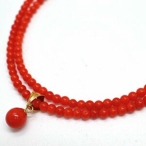 《K18天然本珊瑚ネックレス》D 4.8g 41cm コーラルcoral さんご necklace ジュエリー jewelry DC0/DE0
