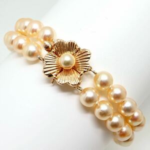 《K14 アコヤ本真珠2連ブレスレット》D 29.8g 20cm 7.0-7.5mm珠 pearl bracelet jewelry EA2/EA4