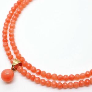 《K18天然桃珊瑚ネックレス》D 3.0/6.0mm珠　5.4g 42cm coral necklace ジュエリー jewelry DC0/DC0