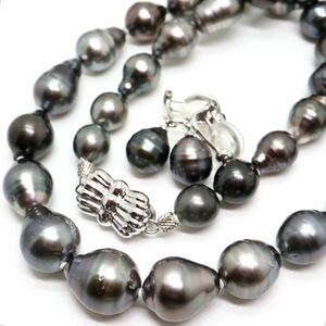  《南洋黒蝶真珠ネックレス&K14WGイヤリング》D 8.0-11.5mm珠 53.3g 42.1cm pearl necklace ジュエリー jewelry EA2/EB0