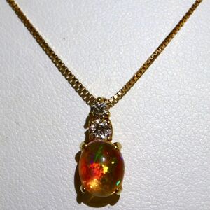 《K18 天然ダイヤモンド/天然オパールネックレス》D 2.7g 44.5cm 0.85ct 0.17ct opal necklace ジュエリー diamond jewelry EB2/EB3