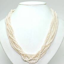 高品質!!《淡水パール5連ネックレス》D 4.0-4.5mm珠 75.5g 55cm pearl necklace jewelry DC0/EF0_画像2