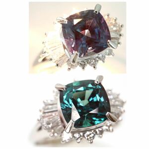 CrescentVert(クレサンベール) 《Pt900 アレキサンドライト/天然ダイヤモンドリング》D ◎6.4g 16.5号 alexandrite diamond ring ED0/ED1