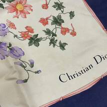 Christian Dior　クリスチャンディオール　スカーフ　花柄　ふちネイビー　no.23_画像7