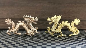 竜のオブジェ　ゴールド＆ピンクゴールド　２セット　合金　　新品　正月飾り　縁起物