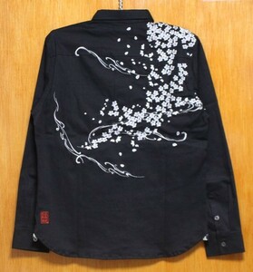 SALE！絡繰魂♪ 20 (Ｌ) 233082 流水 桜 刺繍 長袖シャツ 訳あり 