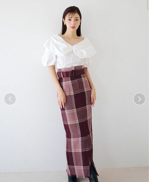 スナイデル ベルティッドロービングチェックタイトスカート WINE 0サイズ