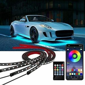 Longsafe 車 RGB LEDテープ アンダーライト 4本セット サウンドセンサー LEDライト フルカラー 防水 IP65