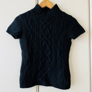 H6299cL MICHEL KLEIN Michel Klein size 38 (S rank ) short sleeves knitted knitted sweater cable knitted mok neck black black lady's 