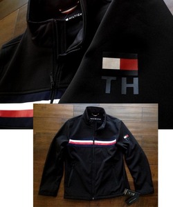 【既決USA】トミーヒルフィガー★ TOMMY HILFIGER@完売胸元&背中&袖【TH Flag】ロゴ入ソフトシェルJKT【TH Men's Soft Shell Jacket】黒 @L