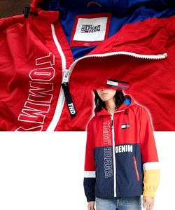 【既決USA】トミーヒルフィガー★TOMMY HILFIGER@完売胸元ロゴ入ジャケット【TH Men's Lewis Colorblocked Logo-Print Hooded Jacket】@@XL