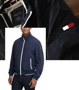 【既決USA】トミーヒルフィガー ★ TOMMY HILFIGER@完売袖&衿裏【HILFIGER】刺繍ロゴ入ボンバーJKT【TH Men's Bomber Jacket】 紺 @XL