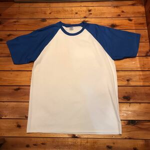 ギルダン　GILDAN ラグランTシャツ　Tシャツ 未使用品　XLサイズ ブルー×ホワイト　無地Tシャツ