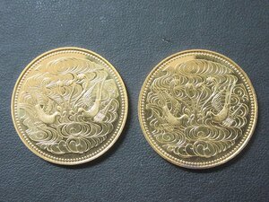 1円スタート ★ 【金貨】 天皇陛下御在位60年記念 10万円金貨 純金20g 2枚 計40g パッケージなし