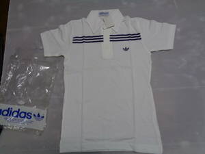 S 　白×紺　ADT-１０９　vintage adidas　半袖　ポロシャツ 　ビンテージ　アディダス　８０ｓ　体操着　昭和レトロ　未使用シミ汚れ！