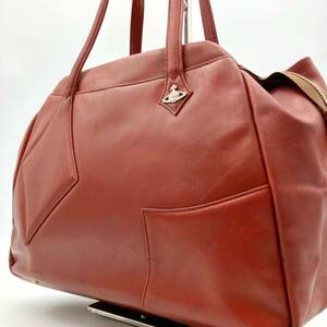 1円 ■良品■ Vivienne Westwood ヴィヴィアンウエストウッド トートバッグ ハンドバッグ レザー 本革 牛革 レッド系 オーブ