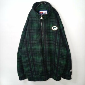 90s　NFL　ハーフジップ　フリース　ブルゾン　刺繍　チェック　グリーン　XL