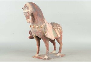 [URA]陶器製馬置物/H26.9㎝/12-12-49　(検索)骨董/置物/オブジェ/人形/陶像/陶器/馬/飾り物