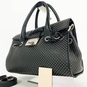 1円 ☆美品☆ JIMMY CHOO ジミーチュウ ロザリー ハンドバッグ レザー 黒 スタッズ 2WAY ショルダーバッグ ブラック フラップ 