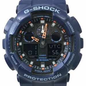 CASIO カシオ G-SHOCK ジーショック 腕時計 GA-100L-2A クオーツ アナデジ ネイビー オレンジ カジュアル 新品電池交換済み 動作確認済み