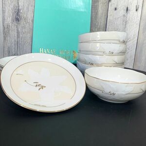 新品 HANAE MORI 森英恵 食器セット 10点セット 小皿 お皿 お椀 陶器 陶芸 食卓 食器 キッチン レトロ モダン ホワイト ユリ おしゃれ