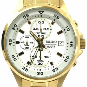 美品 SEIKO セイコー 腕時計 SKS632P1 クオーツ アナログ ラウンド 4T57-00J0 クロノグラフ ホワイト ゴールド 10気圧防水 動作確認済み