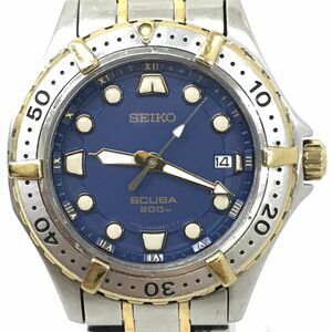 SEIKO セイコー SCUBA 腕時計 7M35-6060 クオーツ アナログ ラウンド ブルー シルバー 20気圧防水 シンプル 新品電池交換済み 動作確認済み