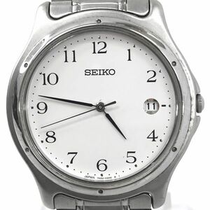 SEIKO セイコー 腕時計 7N32-0150 クオーツ アナログ ラウンド シルバー ホワイト シンプル カレンダー 新品電池交換済み 動作確認済み