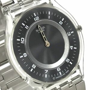 美品 SWATCH スウォッチ 腕時計 クオーツ アナログ ブラック シルバー シンプル おしゃれ コレクション コレクター 2針 ケース付き