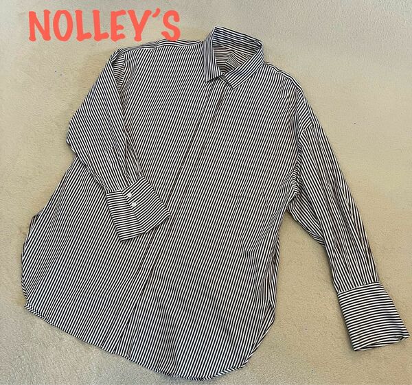 再値下げ　美品☆NOLLEY’S ノーリーズ　ストライプシャツ　38サイズ　ブラウン　ふつう〜大きめ☆