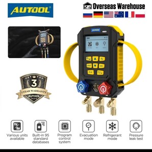 AUTOOL LM160 デジタルマニホールドゲージ HVACゲージセット 真空圧力 温度 漏れテスター エアコンゲージ 温度計クランプ付き2方向バルブ