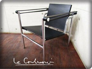 ■展示品■Le Corbusier/ル・コルビュジエ■イタリア■高級■LC1■黒革■スリングチェア/アームラウンジチェア■khhx279m