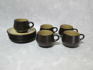 ノリタケ フォークストーン　カップ＆ソーサー５客　 茶 [noritake folkstone ]