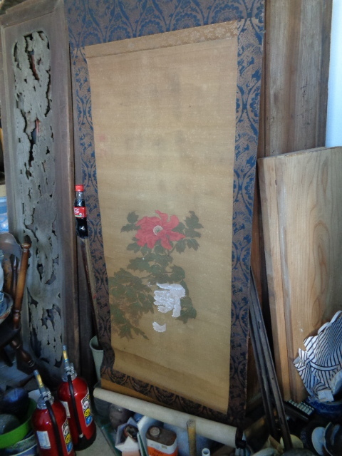 Red and white peony scroll Silk book Gyokuryu Japanese painting Signature Handwritten paper book Hanging scroll box Tea utensils Calligraphy Signature Print Sengai Ink painting Picture scroll Landscape Silk book, painting, Japanese painting, flowers and birds, birds and beasts