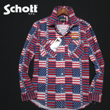 新品 【Schott】 定価1.0万　長袖ネルシャツ　フラッグチェックプリント　サイズL　星条旗　フランネル　ショット　上野商会_画像1