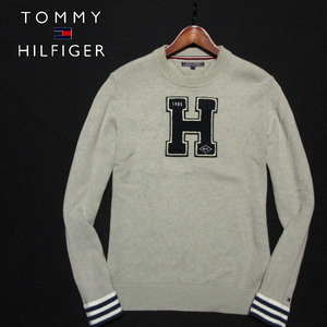 【トミーヒルフィガー】 クルーネックニット　サガラ刺繍ロゴ　サイズL　グレー　コットンニット　TOMMY HILFIGER