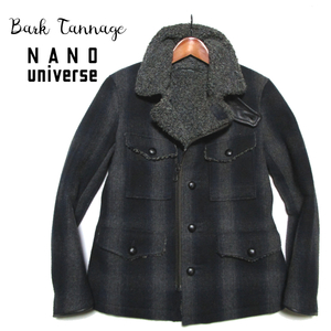 【ナノ・ユニバース BARK TANNAGE】 裏ボア　ランチジャケット　ネイビーチェック　サイズ46　レザー使い　定価4.2万　nano universe