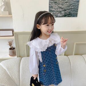 子供服 セットアップ 長袖 白ブラウス キッズ デニムスカート サロペット ジャンパースカート 子ども服 キッズ服 女の子 ガールズ 120cm