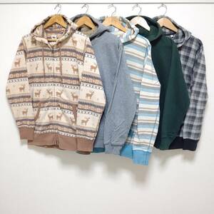 お得!!【まとめ売り】スウェット パーカー 5着セット UNIQLO ユニクロ ジップアップ 総柄 裏ボア ノルディック柄 メンズ サイズL/SWP-88j