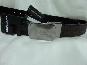  Michael Kors MICHAEL KORS men's belt brown group MK signature × black reversible belt 3.4. width unused length free size 