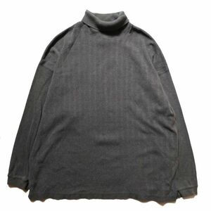 90's ギャップ GAP リブボディー タートルネック コットン Tシャツ 長袖 (XL) 灰 ロンT 無地 フライス編み 90年代 旧タグ オールド 青タグ