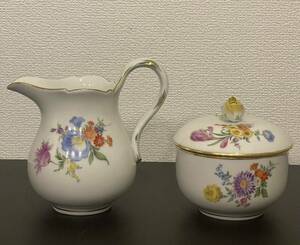 【Meissen 】マイセン 薔薇のティーセット 2点 ミルク シュガー 食器 陶磁器 彩 金 