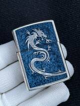 1円スタート ZIPPO オイルライター Armor アーマー ドラゴン 龍 二面装飾 中古品_画像1