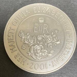外国銀貨！ アセンション島のバラのコイン クイーン・エリザベス生誕75周年記念50ペンス硬貨 極美品 あ199